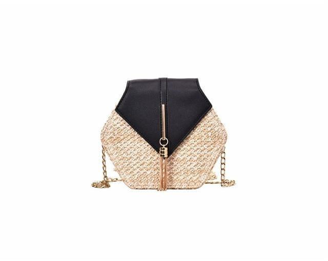 Hexagon Mulit Style Straw+leather Handbag Women - For Women USA