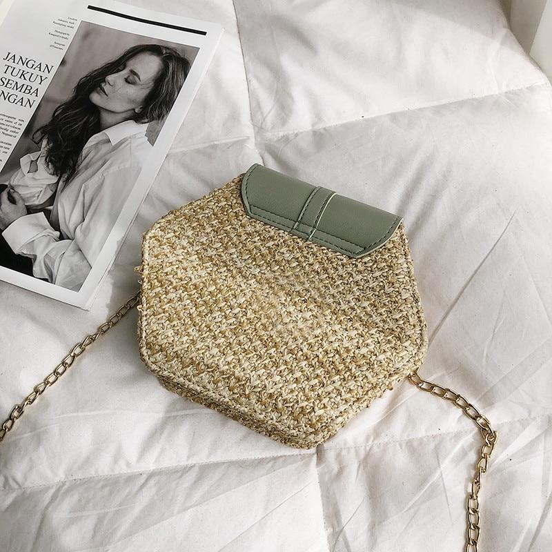 Hexagon Mulit Style Straw+leather Handbag Women - For Women USA