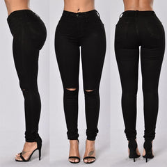 High Waist Skinny Ripped Fashion Jeans For Women - For Women USA