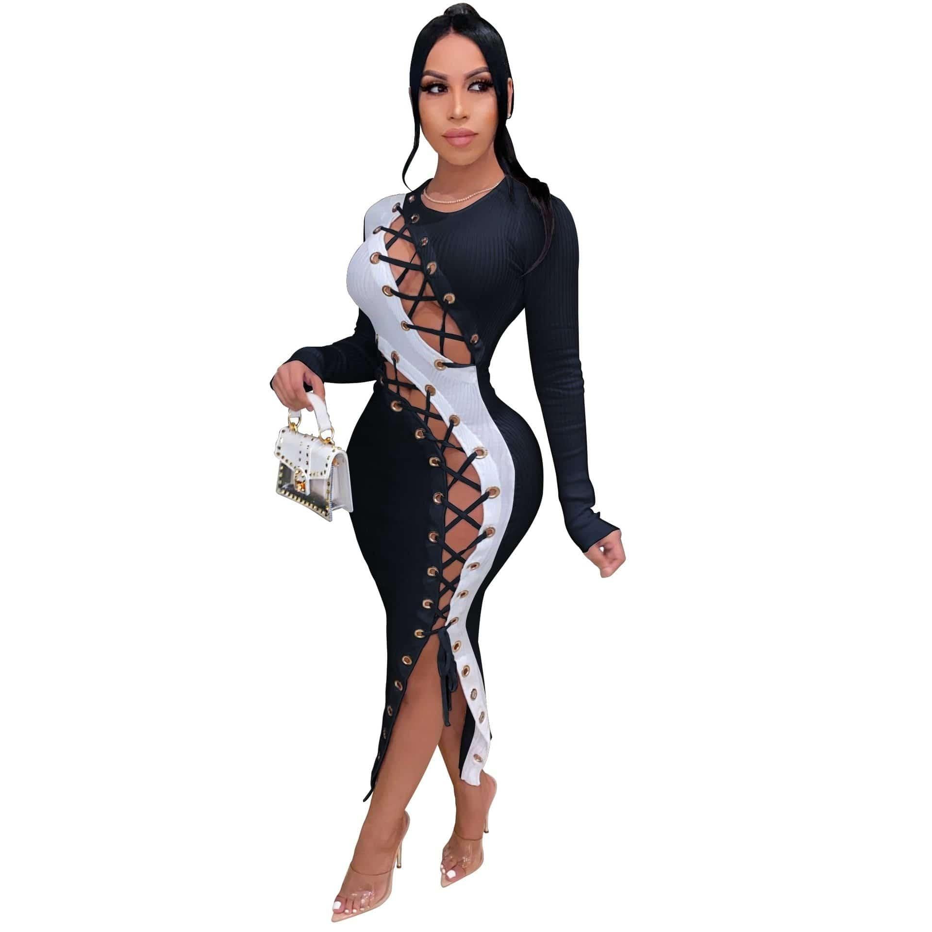 Knitted Lace Up Sexy Maxi Dress - For Women USA