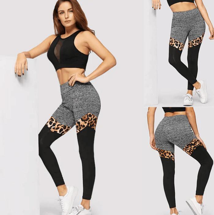 Leopard-Print Splicing Stretch Yoga Pants For Women - For Women USA
