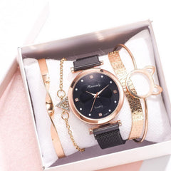 Luxury Magnet Buckle Flower Rhinestone Women Watch - For Women USA