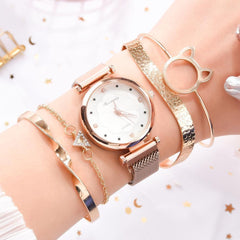 Luxury Magnet Buckle Flower Rhinestone Women Watch - For Women USA