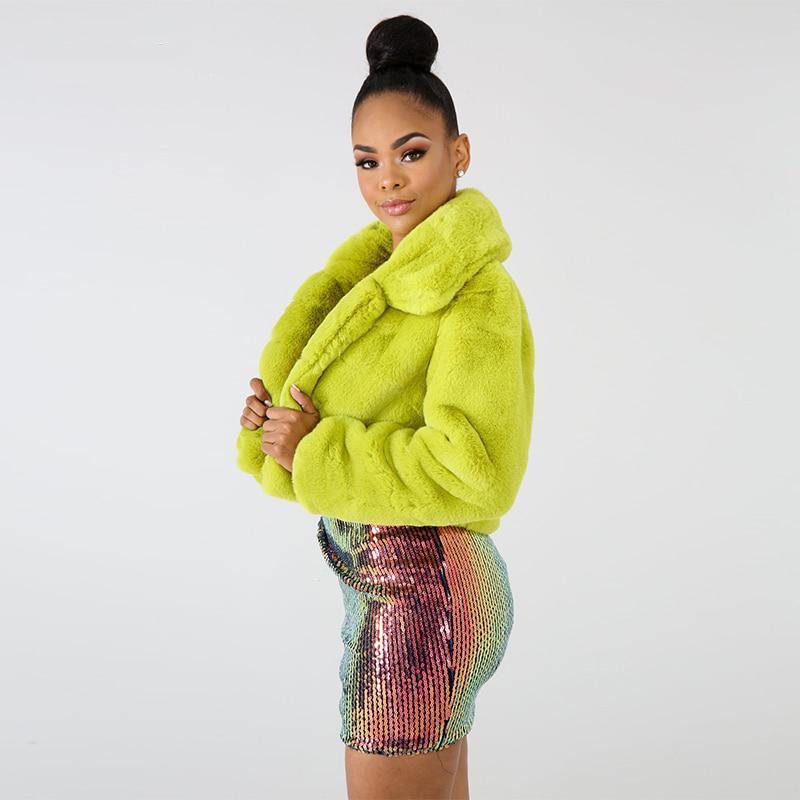 Neon Fluorescent Warm Cropped Winter Jacket - For Women USA