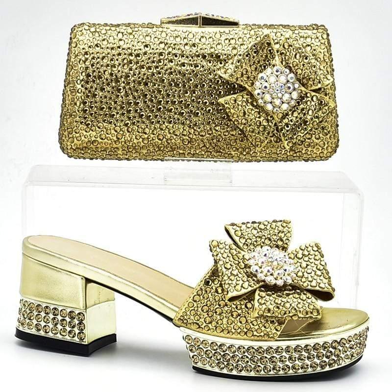 New Luxury Italian Shoe And Bag Set With Matching Sandals Lady Shoes  Rhinestones