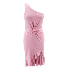 One Shoulder Pink Cocktail Dress - For Women USA