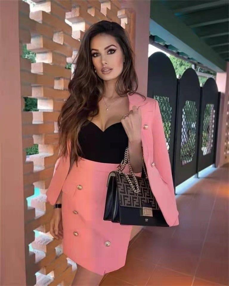 Pink Jacket And Skirt Office Suit - For Women USA