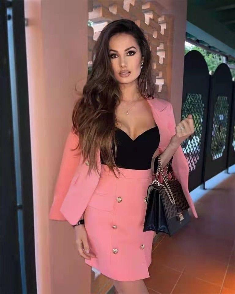 Pink Jacket And Skirt Office Suit - For Women USA
