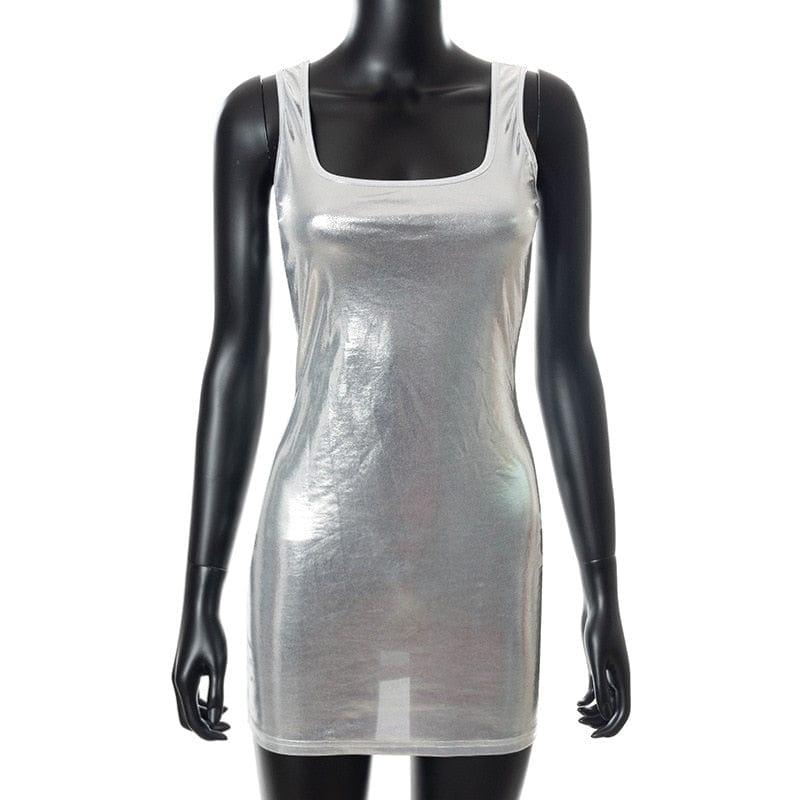 Sexy Leather Metallic Mini Dress - For Women USA
