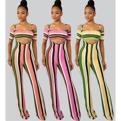 Sexy off shoulder striped printed bodycon jumpsuit - For Women USA