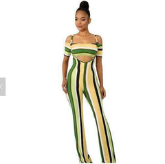 Sexy off shoulder striped printed bodycon jumpsuit - For Women USA