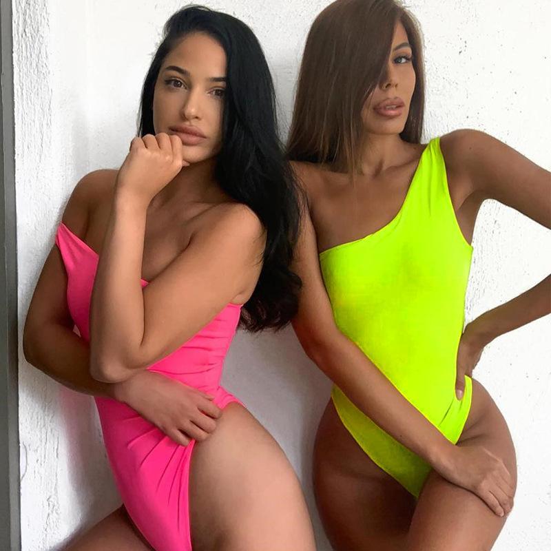 Sexy One Shoulder Neon Color Bodysuit - For Women USA