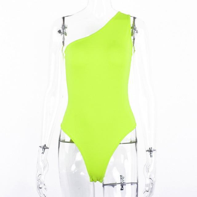 Sexy One Shoulder Neon Color Bodysuit - For Women USA