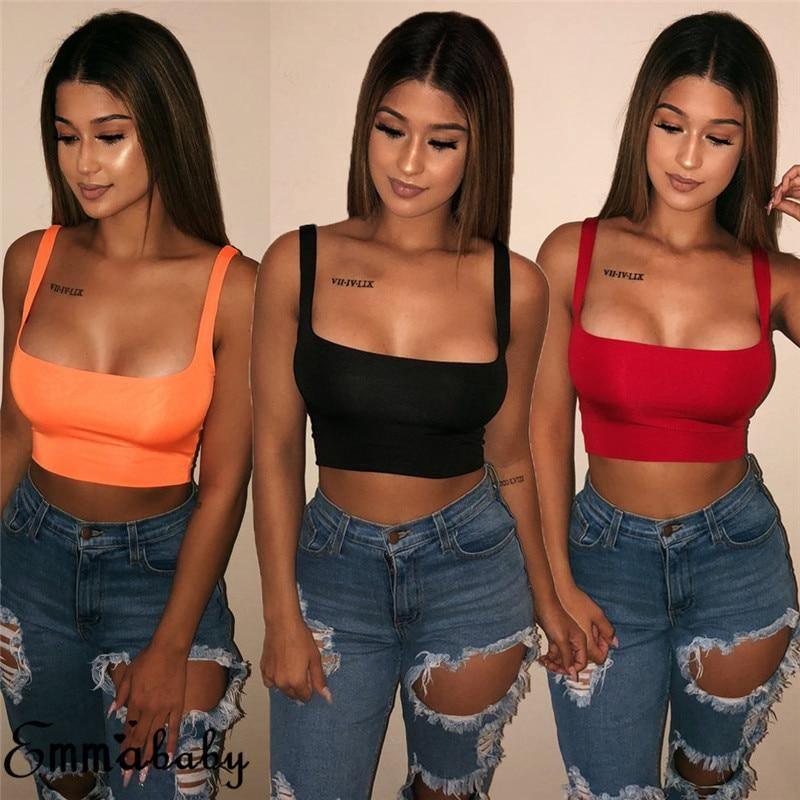 Sexy Solid Strappy Vest Crop Top For Women - For Women USA