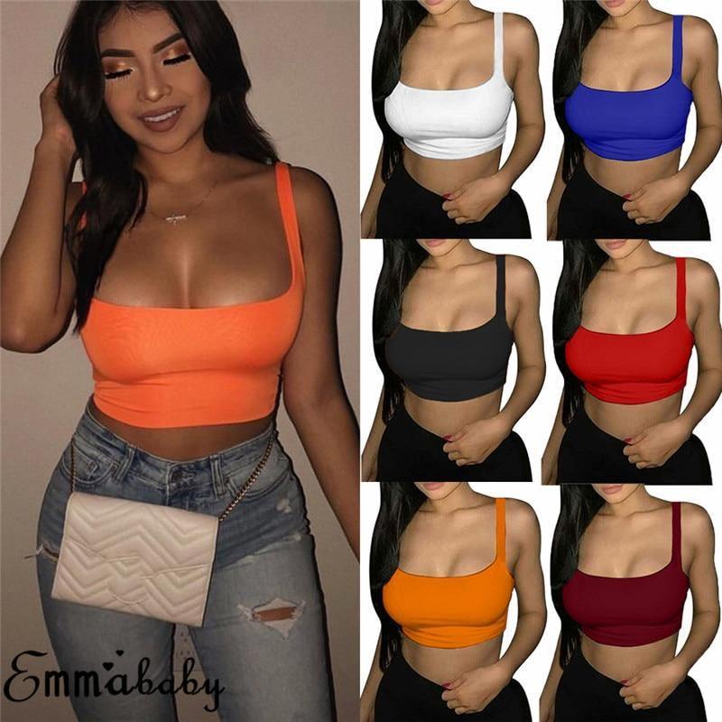 Sexy Solid Strappy Vest Crop Top For Women - For Women USA