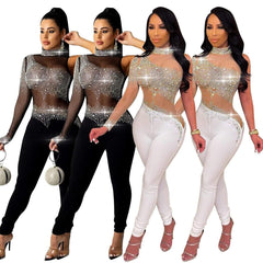 Sheer Mesh Diamond Party Jumpsuit - For Women USA