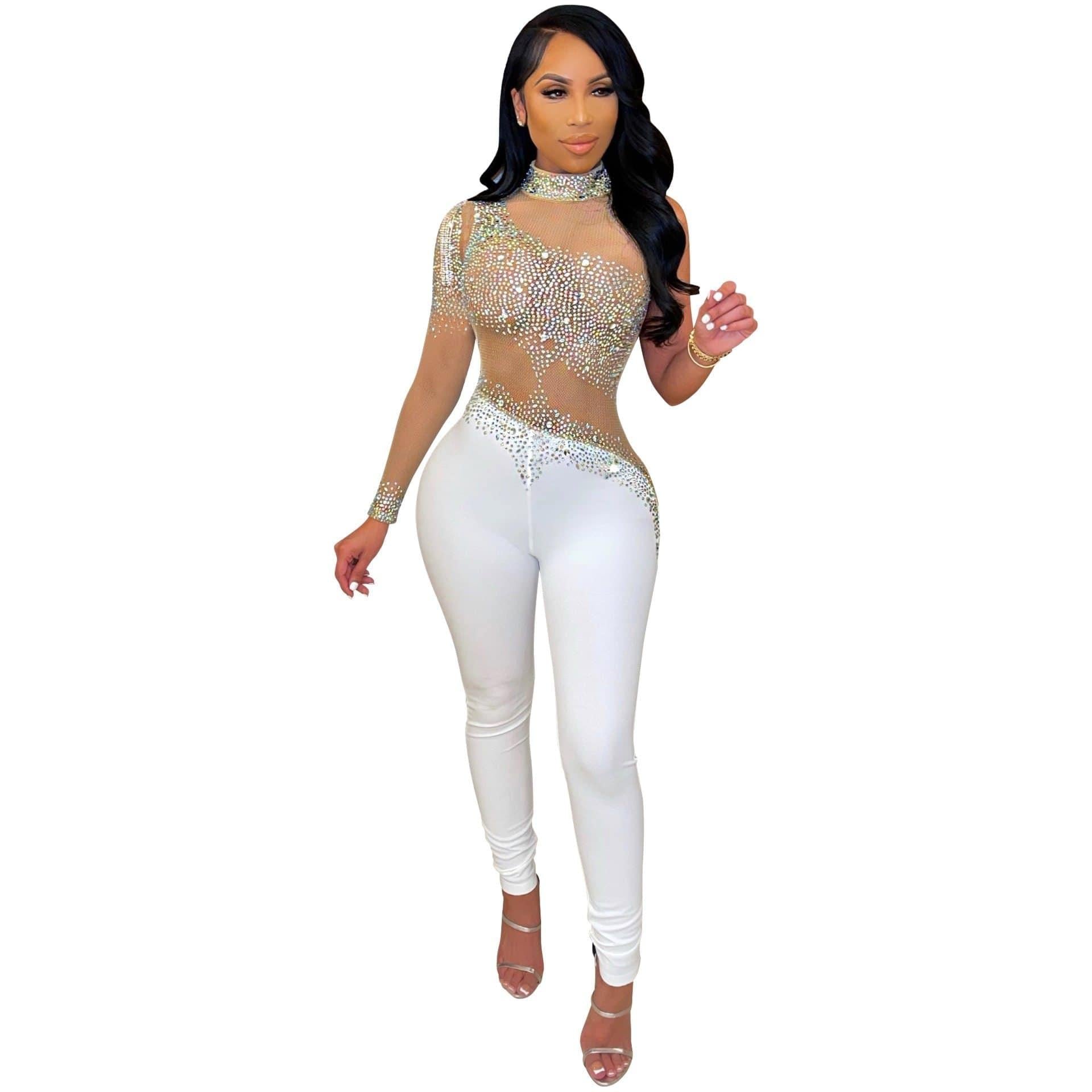 Sheer Mesh Diamond Party Jumpsuit - For Women USA