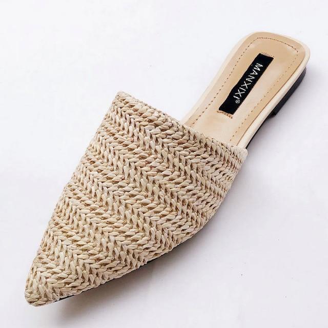 Slippers Fashion Pointed Toe Weave Mules Shoes For Women - For Women USA