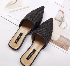 Slippers Fashion Pointed Toe Weave Mules Shoes For Women - For Women USA