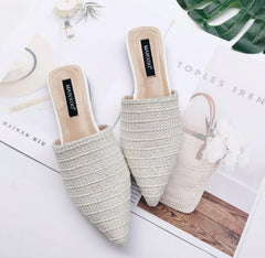 Slippers Fashion Pointed Toe Weave Mules Shoes For Women - For Women USA