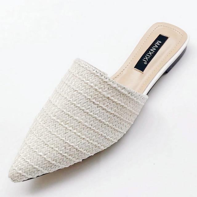 Slippers Fashion Pointed Toe Weave Mules Shoes For Women - For Women USA