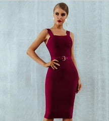 Spaghetti Strap Belt Midi Bodycon Dress for Women - For Women USA