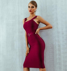 Spaghetti Strap Belt Midi Bodycon Dress for Women - For Women USA