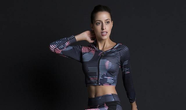 Sport Suit Print Fitness Suit Leggings Breathable Yoga Set 2 Piece Zipper Sportswear T-shirt Sport Pants Tracksuit For Women - For Women USA