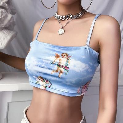 The Angel Of Cupid Print Short Female Summer Top - For Women USA