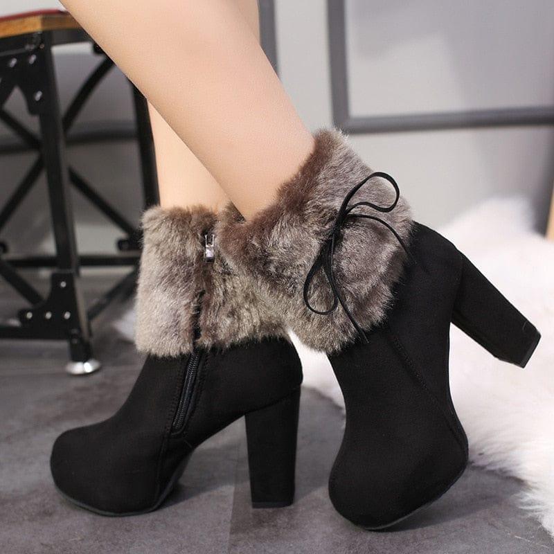Winter Square High Heels Boots - For Women USA