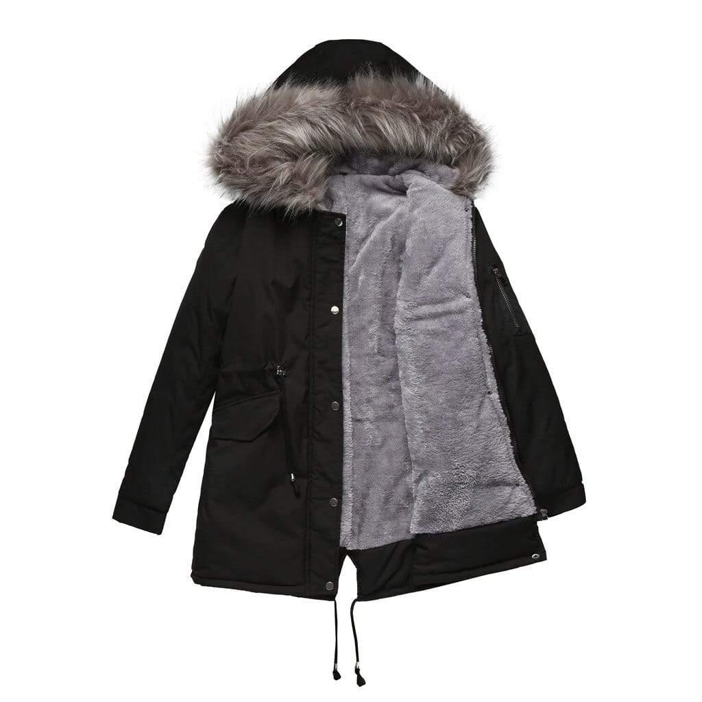 Winter Women's Parka with Fur Hood Coat - FOR WOMEN USA