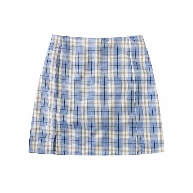 Women Split Details Plaid Mini Skirt with Under Shorts - For Women USA