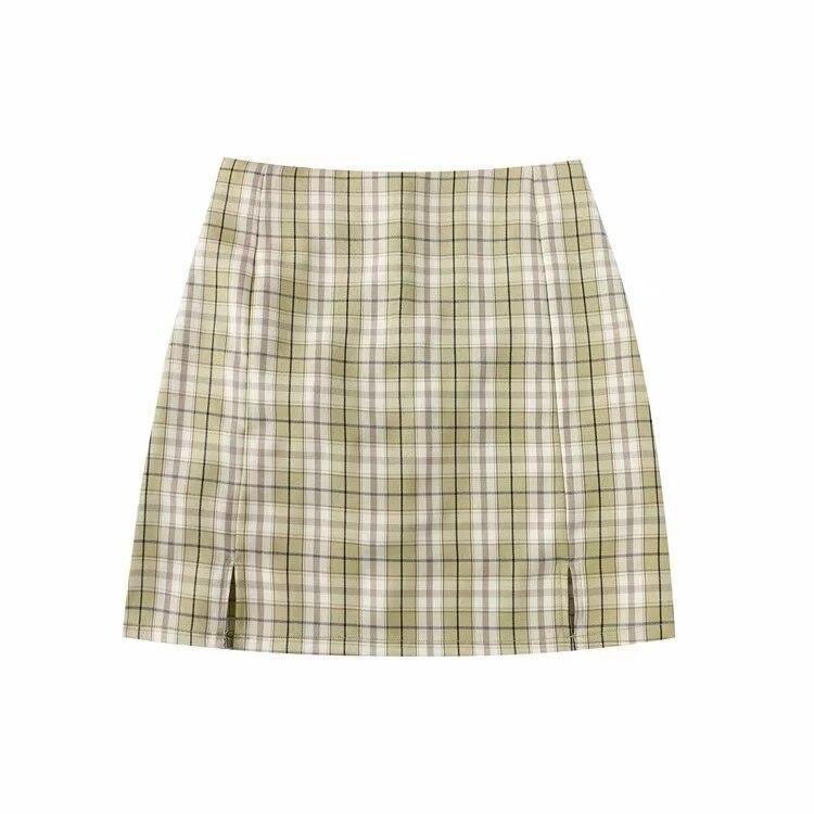 Women Split Details Plaid Mini Skirt with Under Shorts - For Women USA