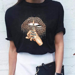 Women T Shirt Lips Leopard Funny Print Lips - For Women USA